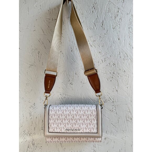 MICHAEL KORS Jet Set Logo nylon phone crossbody bag wallet -LIGHT SAND /BEIGE - Picture 2 of 7